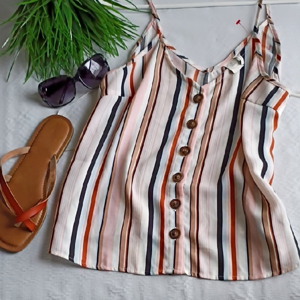 Paper Crane Striped Button-Down Cami